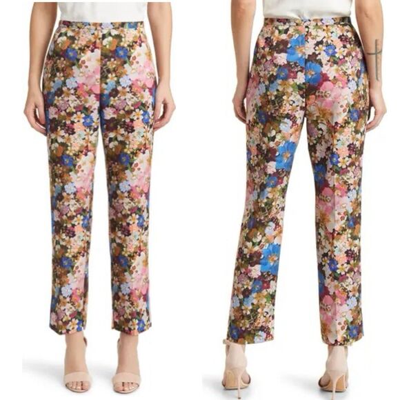 Ted Baker London Madonid Floral Print Slim Trouser Pants Ted Size 1 Womens US 4 - Picture 2 of 15